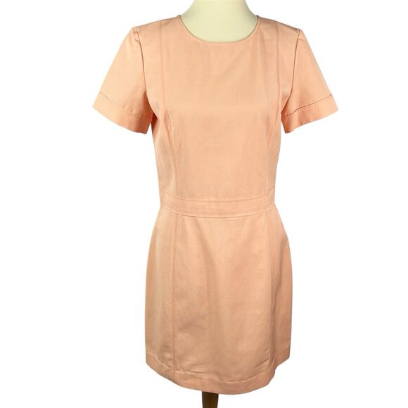 Theory Inessa Apricot Short Sleeve Exposed Gold Back Zipper Sheath Dress 10 - Picture 1 of 12
